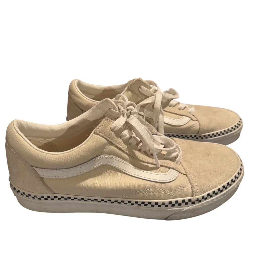 Vans Old Skool Checkerboard Foxing‎ Sneakers Cream Women's 7.5